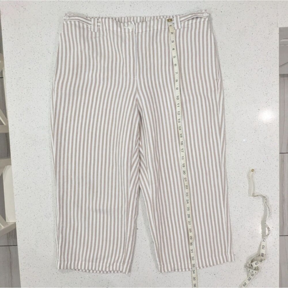 J.Jill Women Linen Blend Crop Capri Pants Size 16 Tan Striped High Rise Summer - Picture 6 of 11